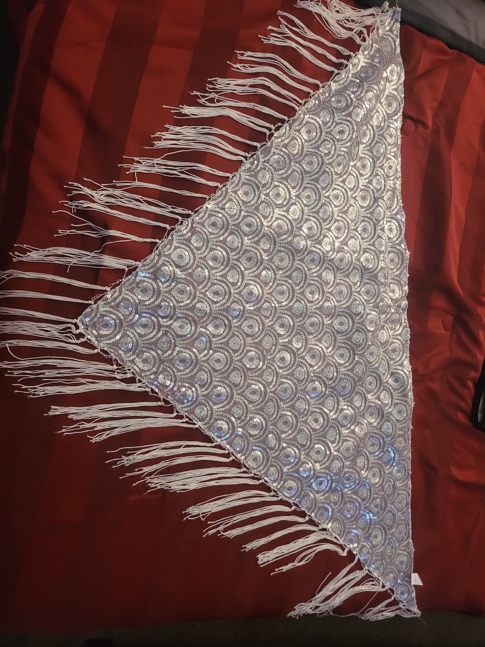 Silver Sequin Festival Fringe Shawl/hip Scarf - Metallic Rave Triangle Wrap